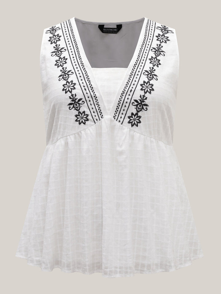 Pure Cotton Jacquard Embroidered Tank Top