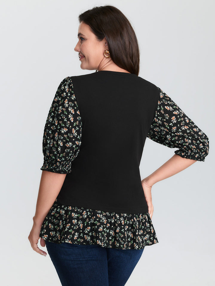 2-in-1 Floral Print Knit Top