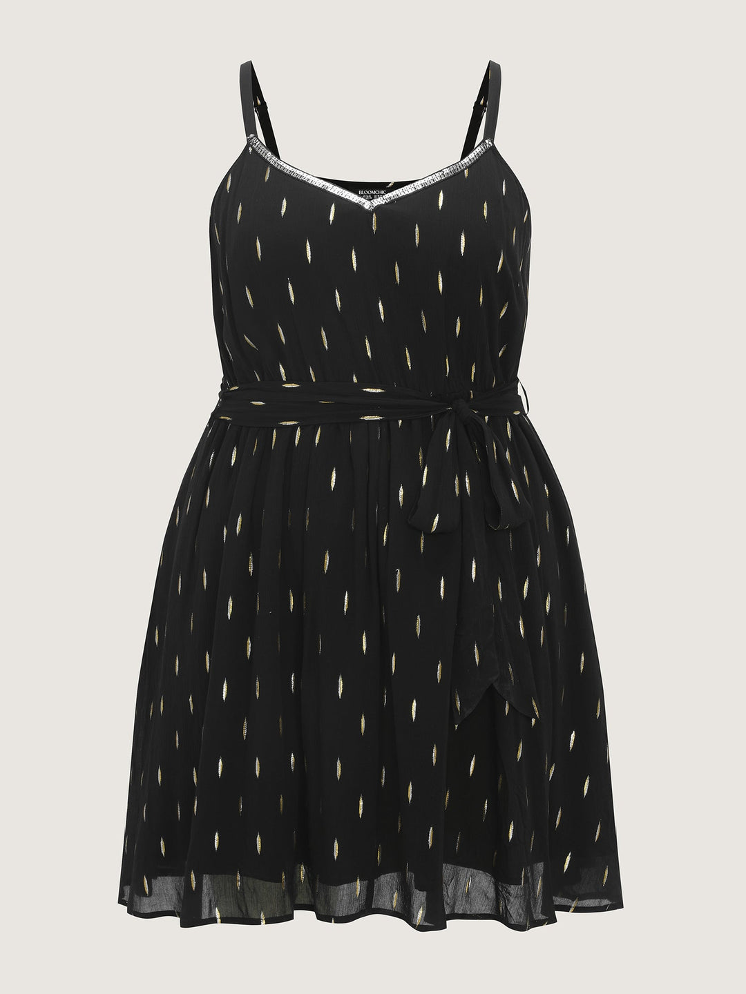Sequin Neckline Textured Waist-Tie Mini Dress
