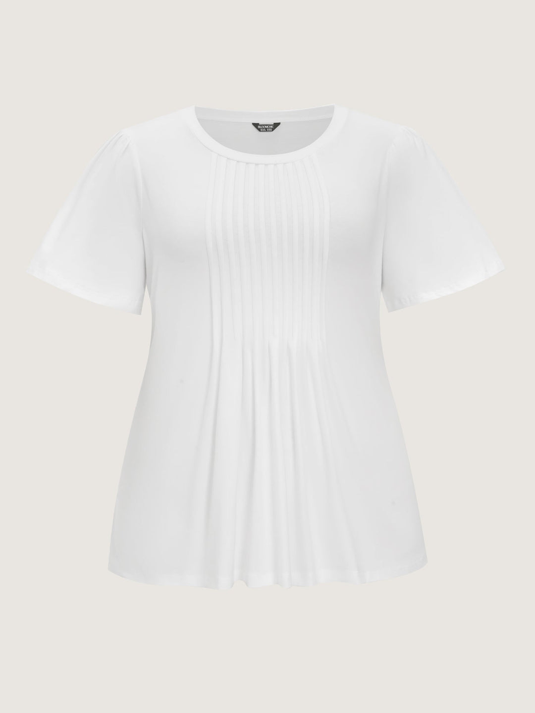 Cotton Toothpick Pleated Plain Flared Sleeve T-Shirt