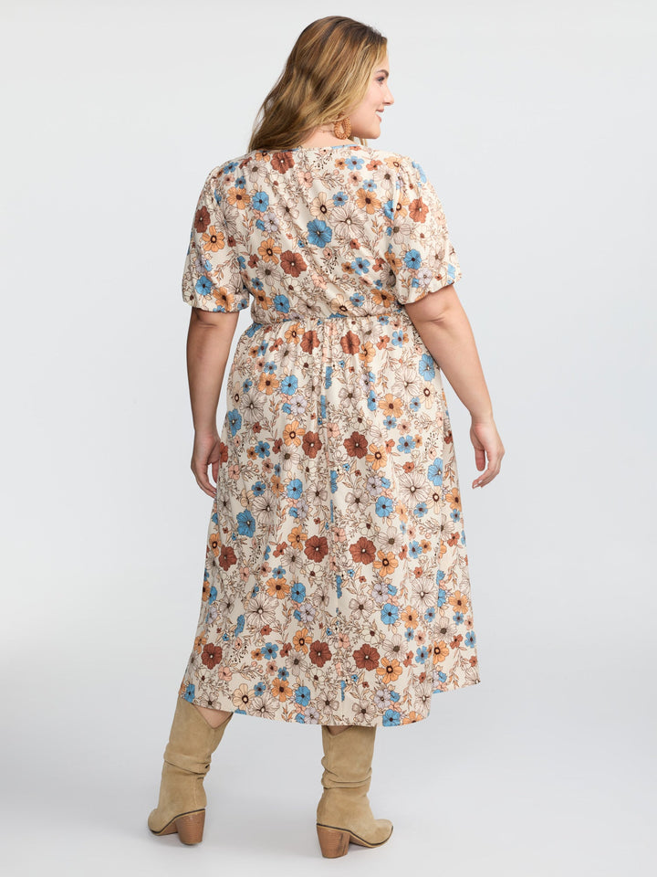 Fall Florals Shirred Bodice Midi Dress