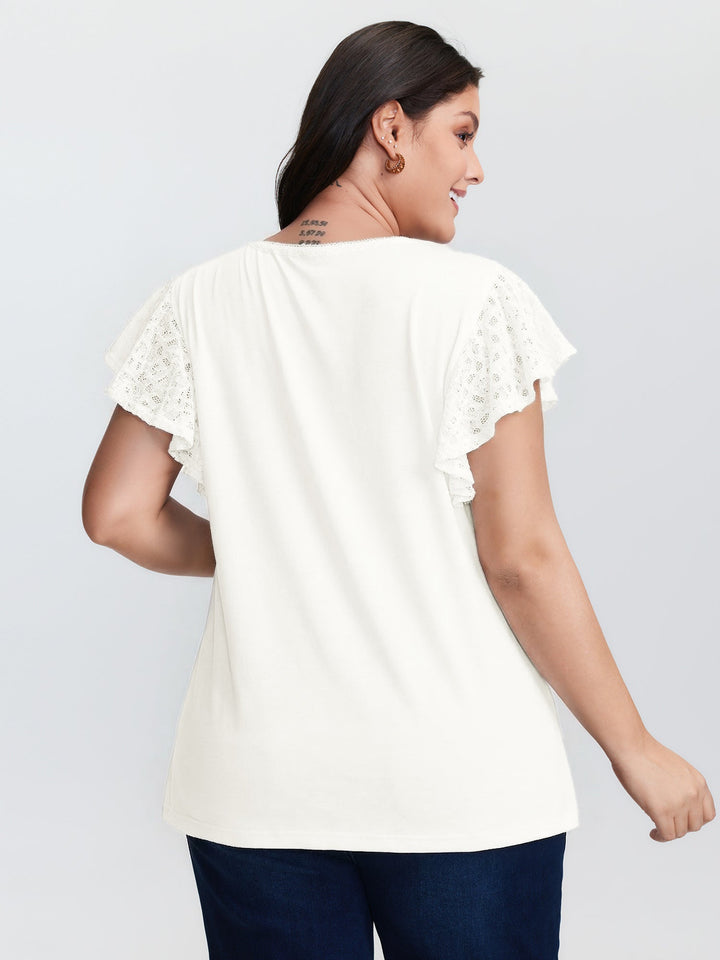 Supersoft Cut-Out Neckline Flutter Sleeve T-Shirt