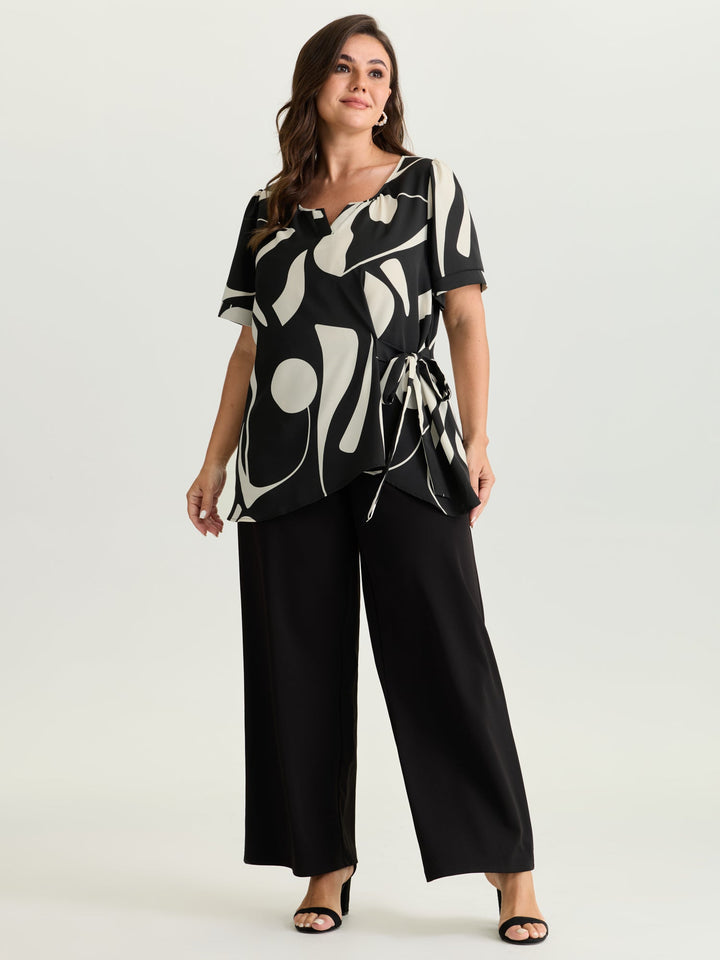 Abstract Print Knotted Blouse