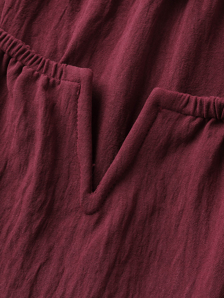 Stretchy Neckline Waist-Cinched Solid Blouse