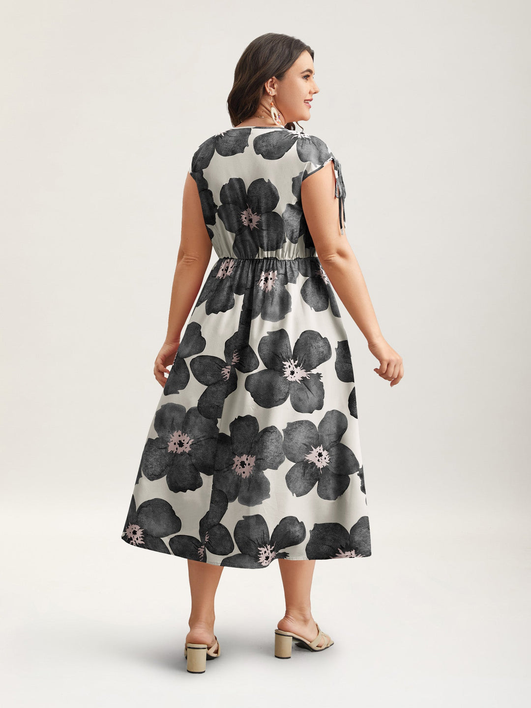 Floral Print V-Neck Tied Midi Dress