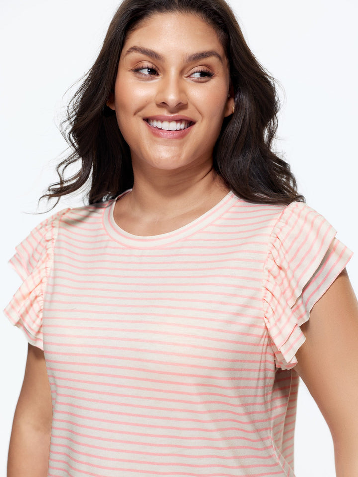 Supersoft Stretchy Sheer Ruffled Sleeve T-Shirt