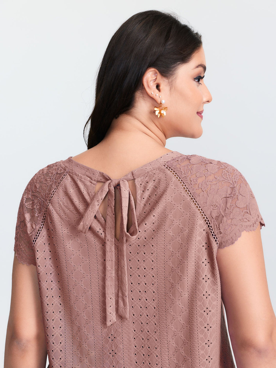 Lace Trim Back-Tie T-Shirt