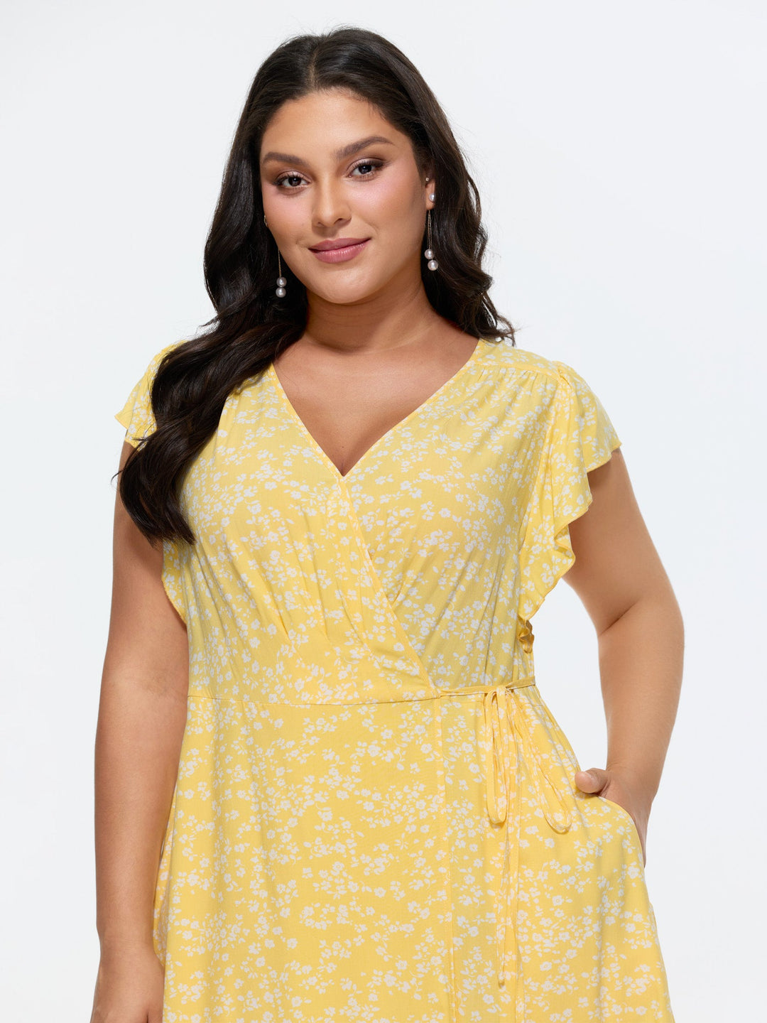 Rayon Floral Print Pleated Pockets Mini Dress