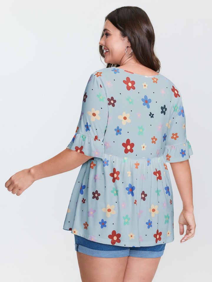 Floral Print Stretchy Knit Top