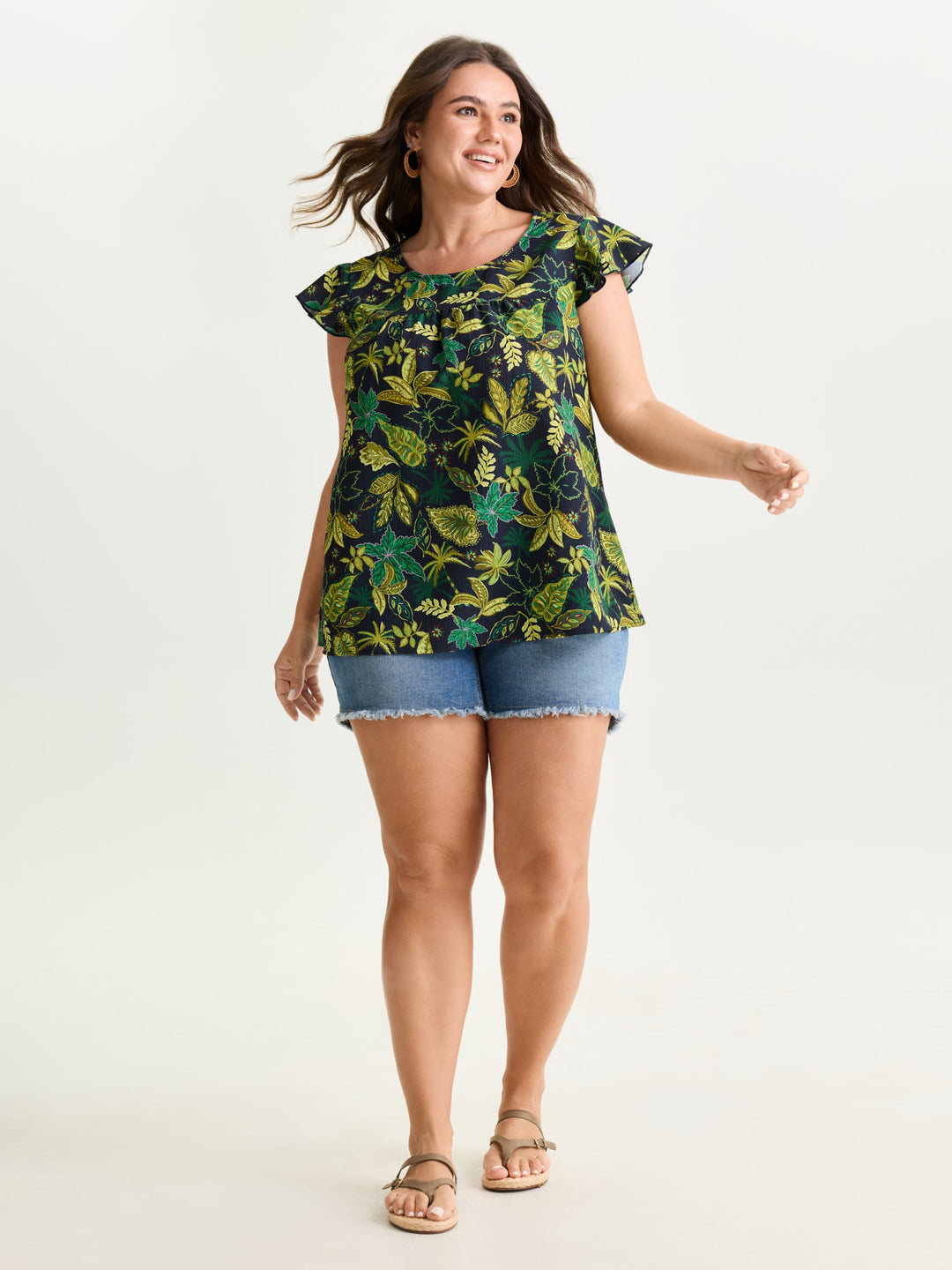 Bright Floral Texture Open-Back Blouse