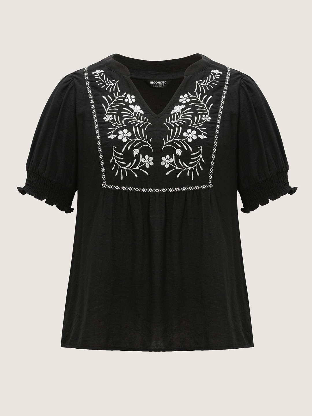 Supersoft Floral Embroidered Notched Collar Blouse