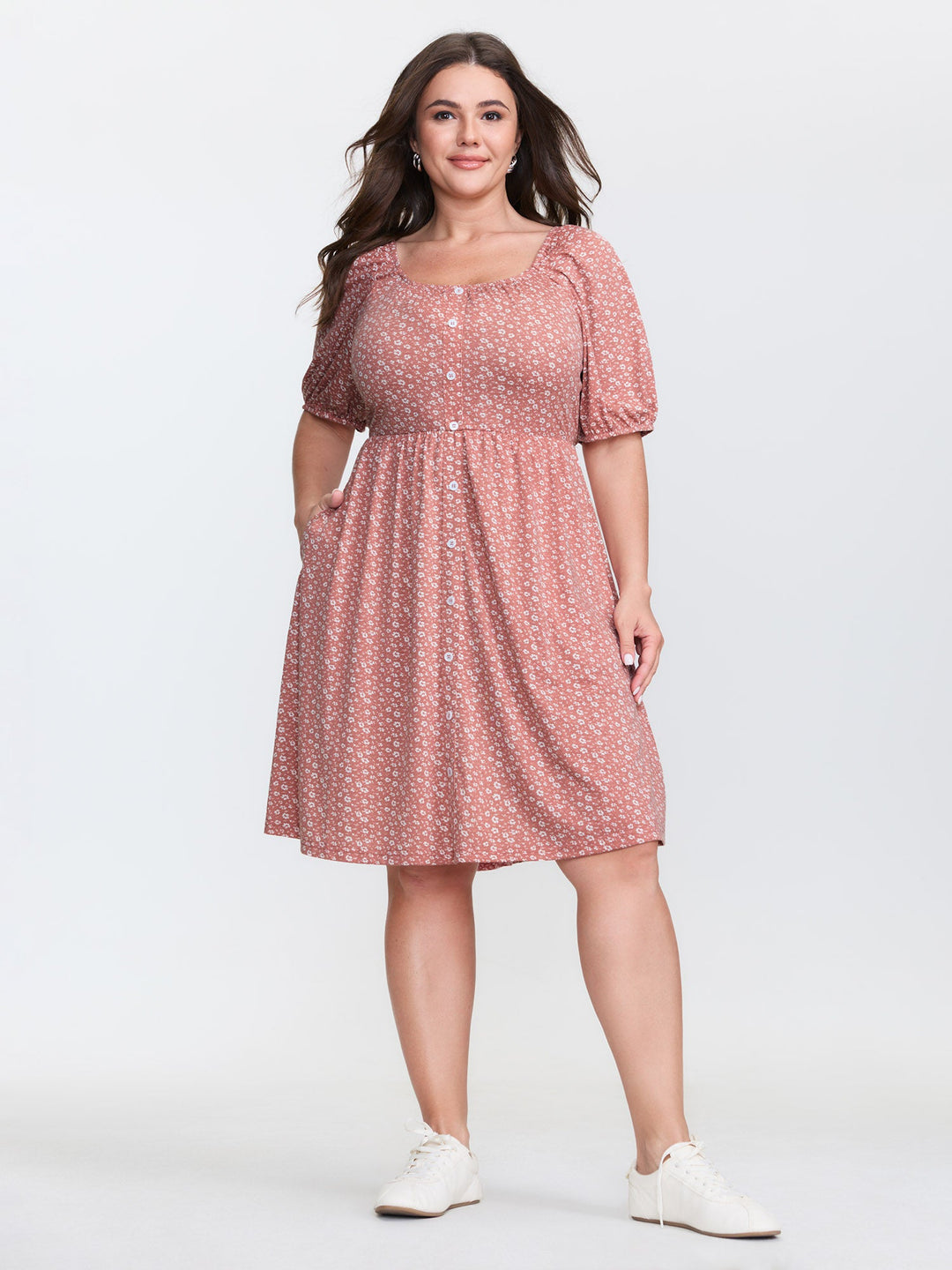 Floral Print Button Detail Mini Dress