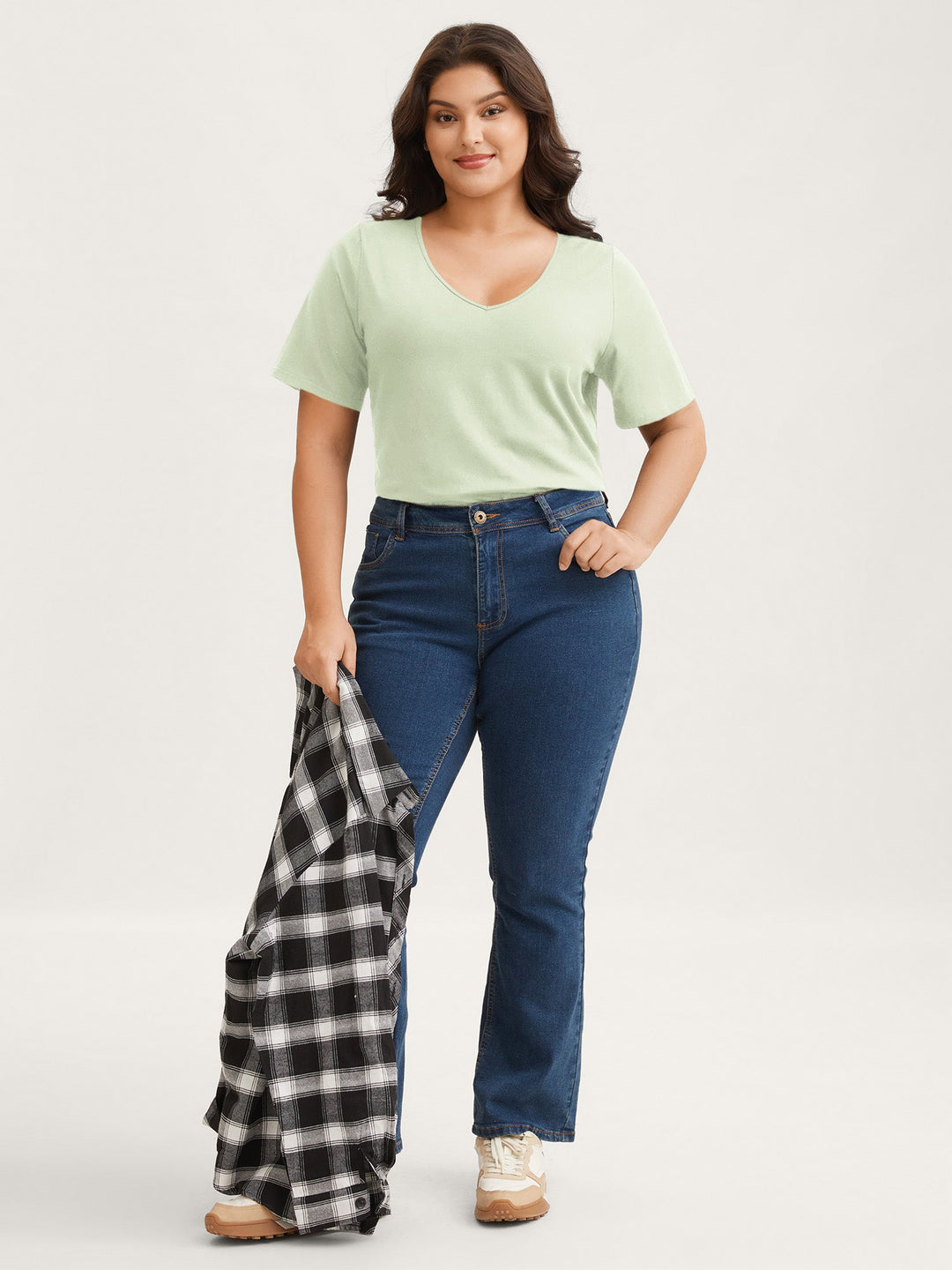 Cotton V Neck Plain Basic T-shirt