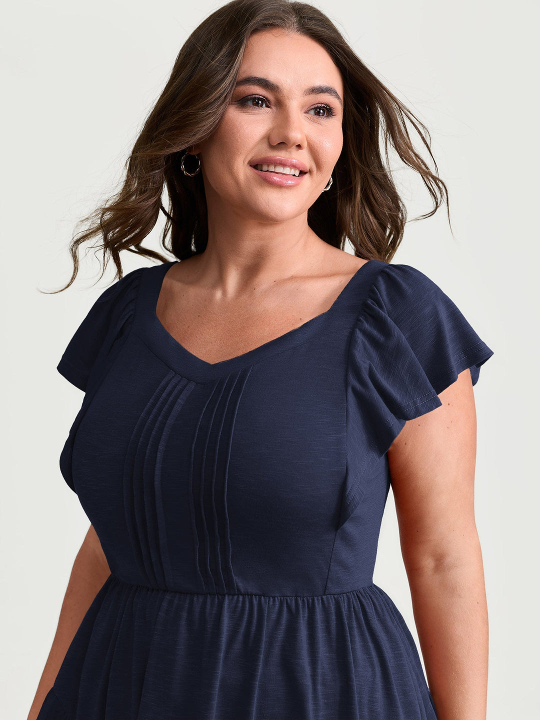 Fit And Flare Flutter Sleeve Shirred Top