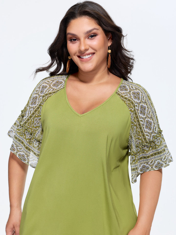 Boho Print Patchwork Raglan Sleeve T-shirt