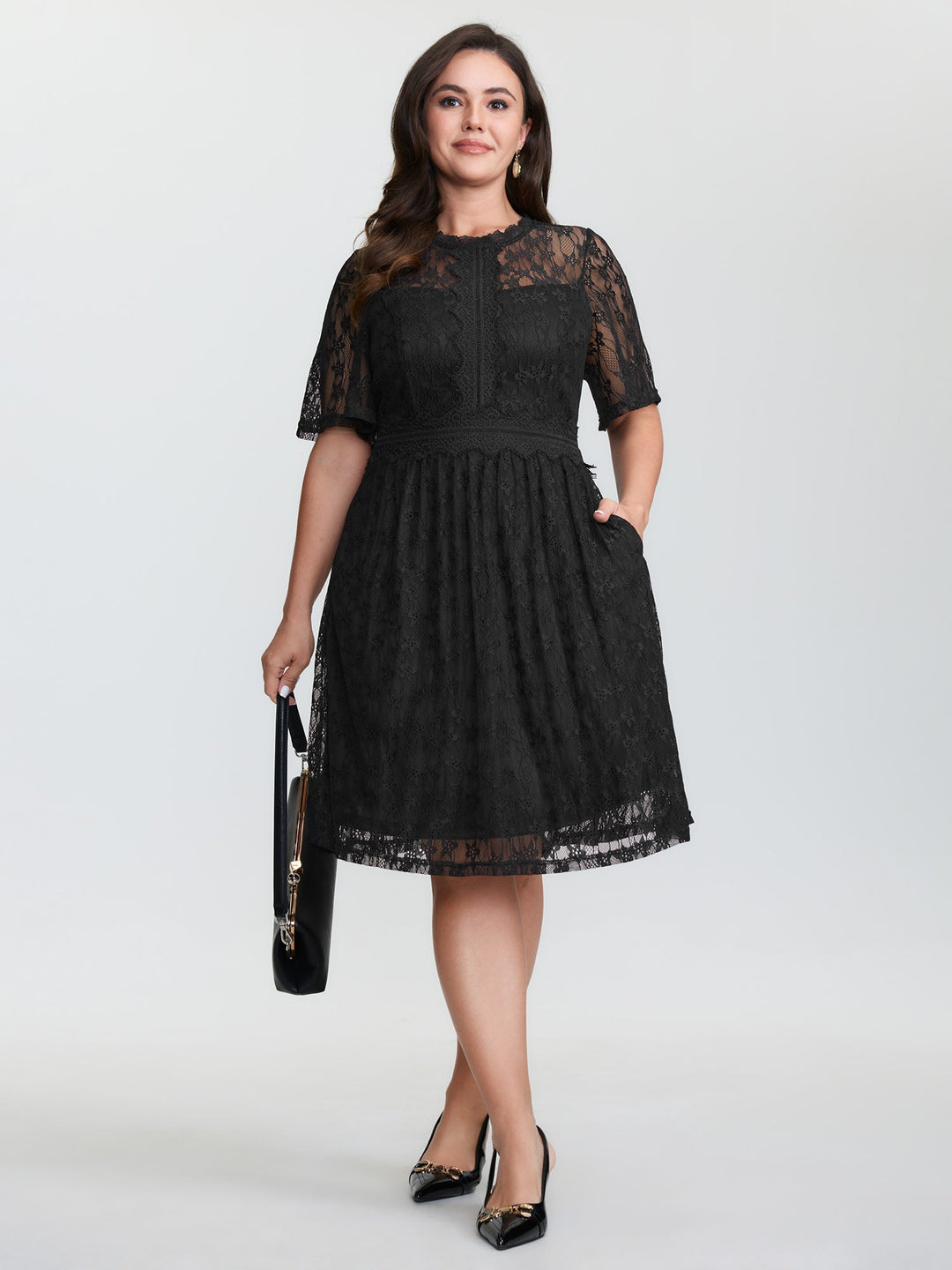 Star Lace Trim Shirred Waist Mini Dress