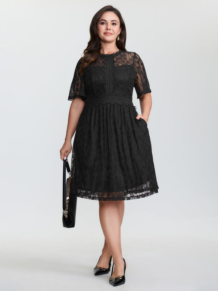 Star Lace Trim Shirred Waist Mini Dress