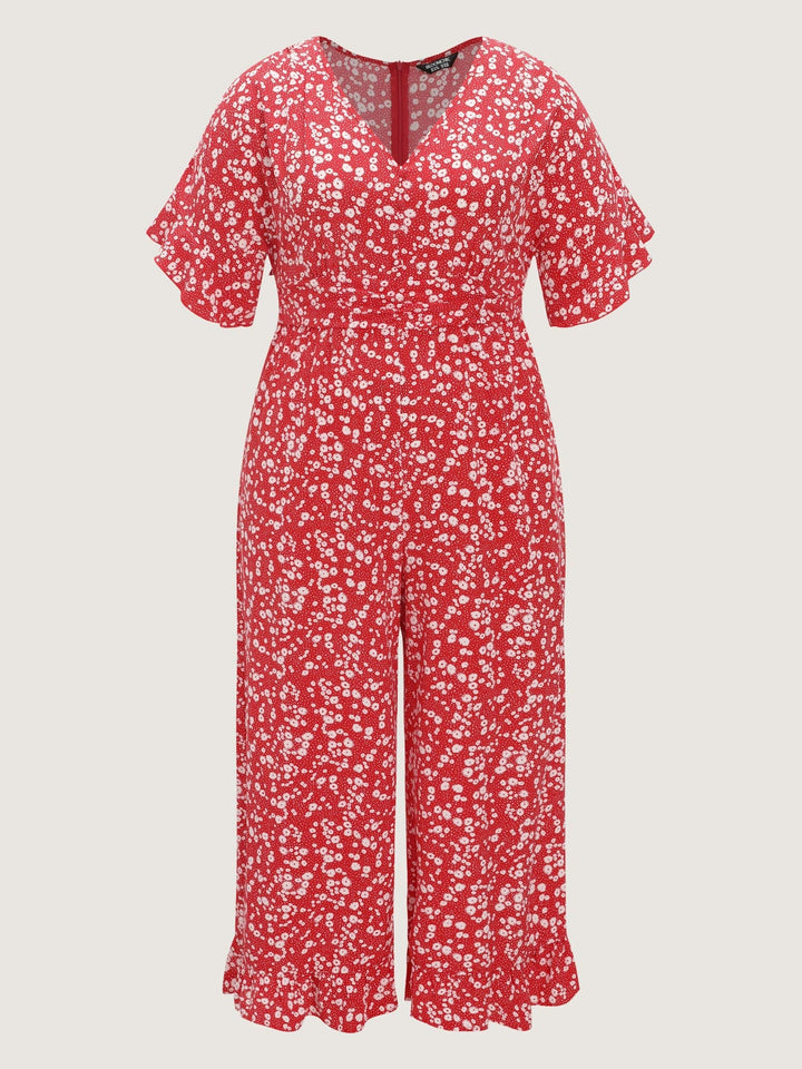 Ditsy Floral Print Ruffled Hem Jumpsuit
