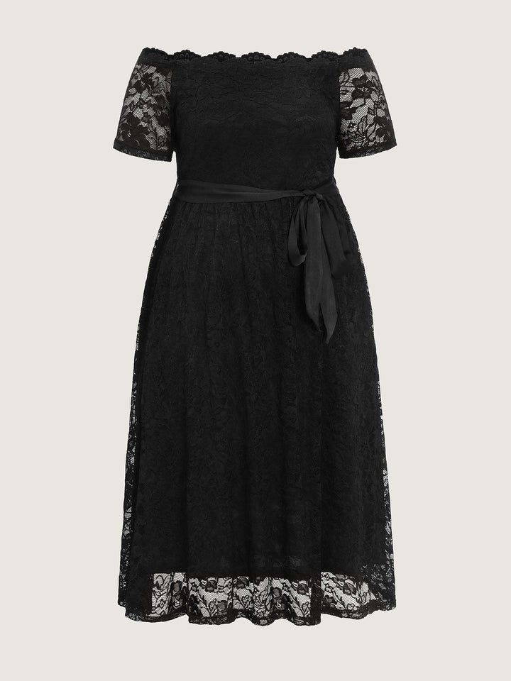 Sensational Lace Stretchy Waist Tie Midi Dress