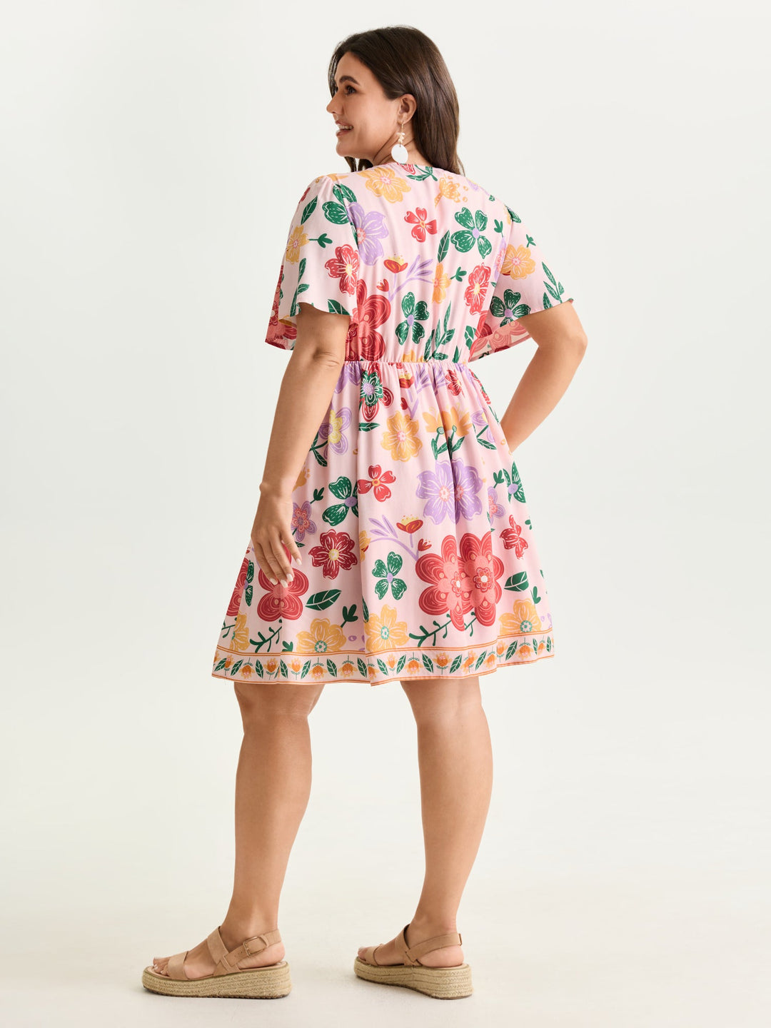 Colorful Floral Print V-Neck Mini Dress
