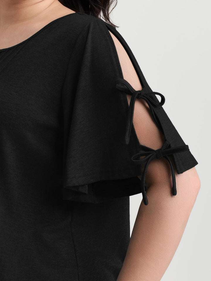 Supersoft Pleated Knot-Tie Sleeve T-Shirt