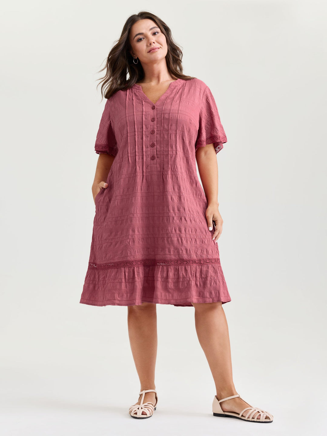 Textured Ruffled Hem Pleated Mini Dress
