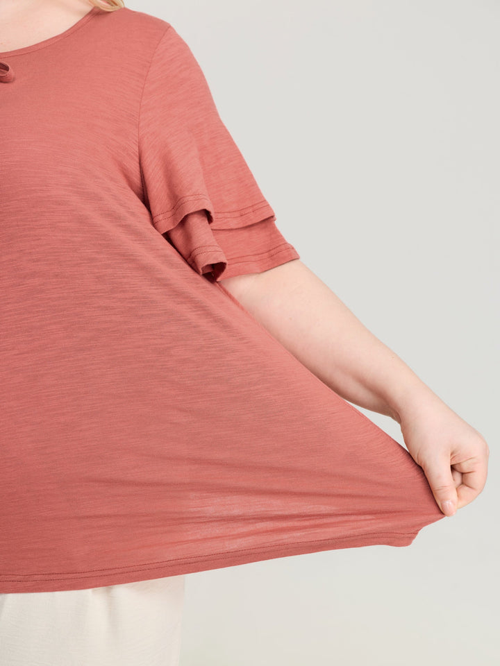 Pure Cotton Stretchy Layered Sleeve T-Shirt