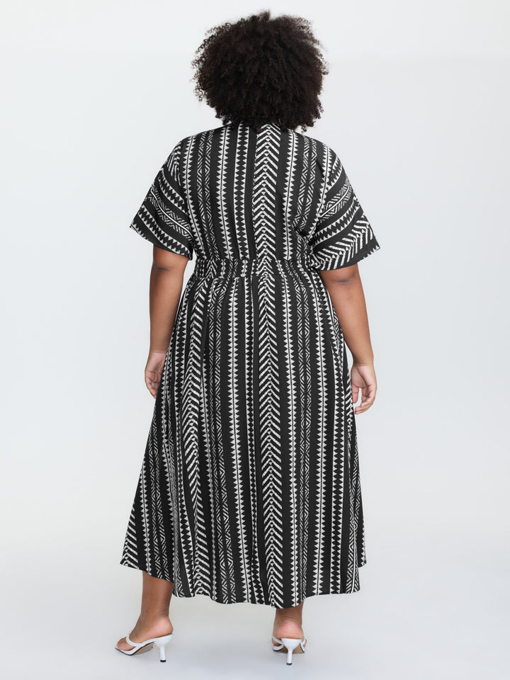 Solid Geometric Dolman Sleeve Pocket Shirred Split Hem Dress