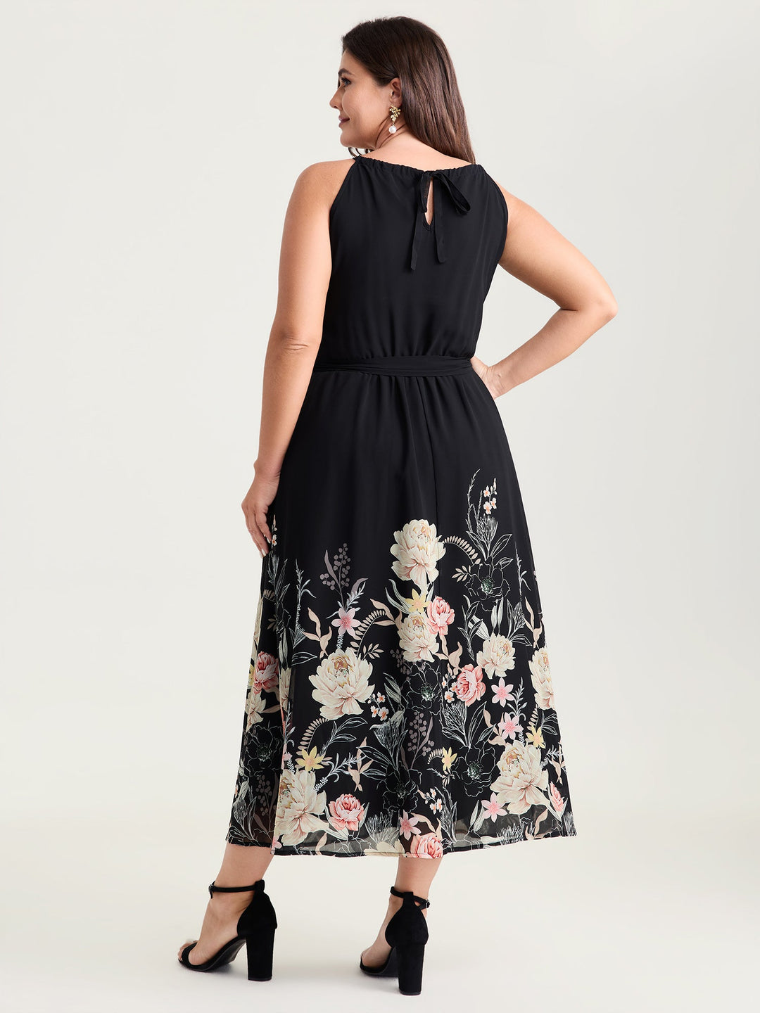 Budding Romance Halter Neck Stretchy Waist Midi Dress
