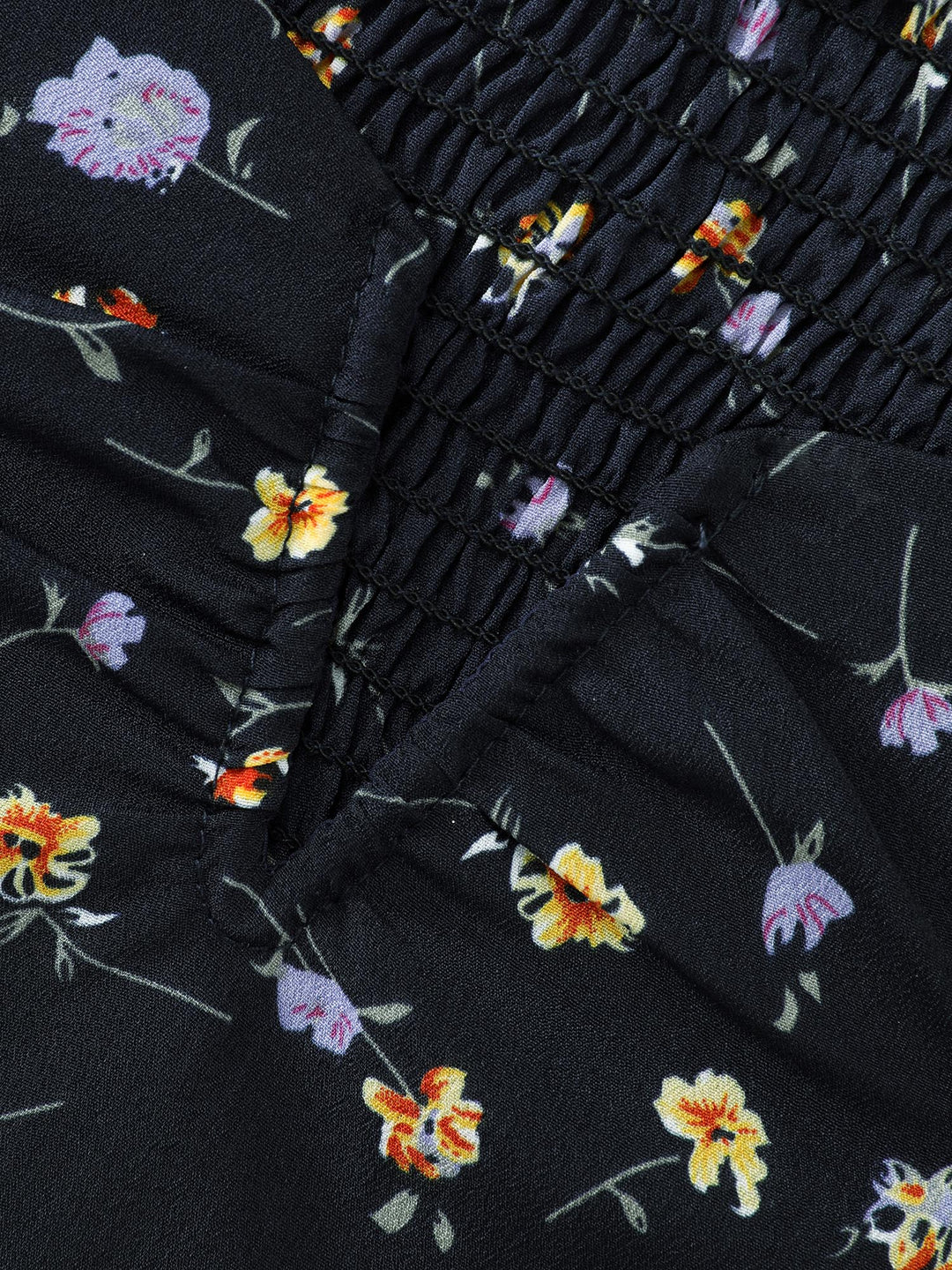 Floral Print Shirred Cuff Sleeve Blouse