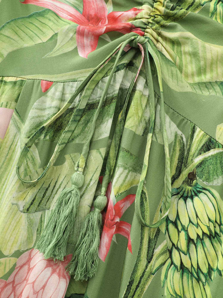 Supersoft Tropical Floral Print Ruched Bodice Maxi Dress
