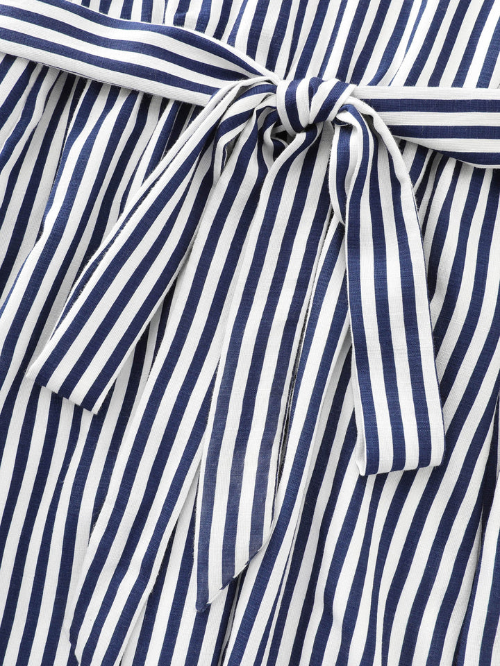 Nautical Stripe Waist-Tie Midi Dress