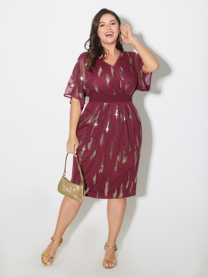 Sequin Embroidery Pleated Waist Mini Dress
