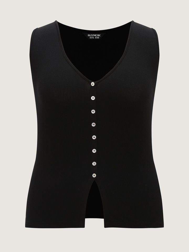 Stretchy Button-Front Tunic Style Top