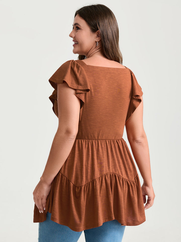 Fit And Flare Flutter Sleeve Shirred Top