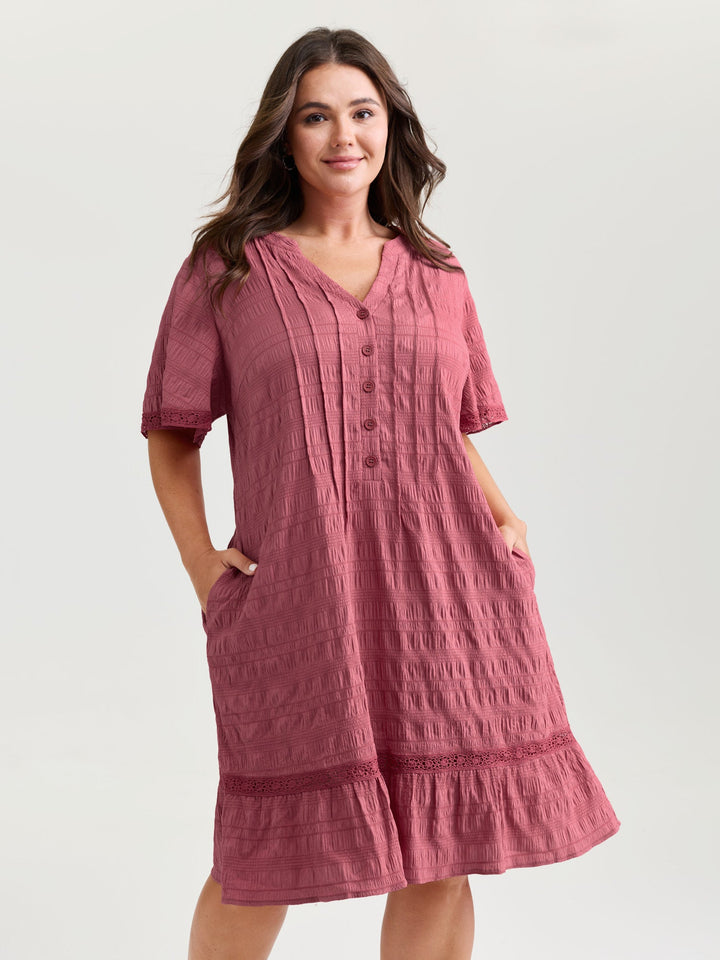 Textured Ruffled Hem Pleated Mini Dress