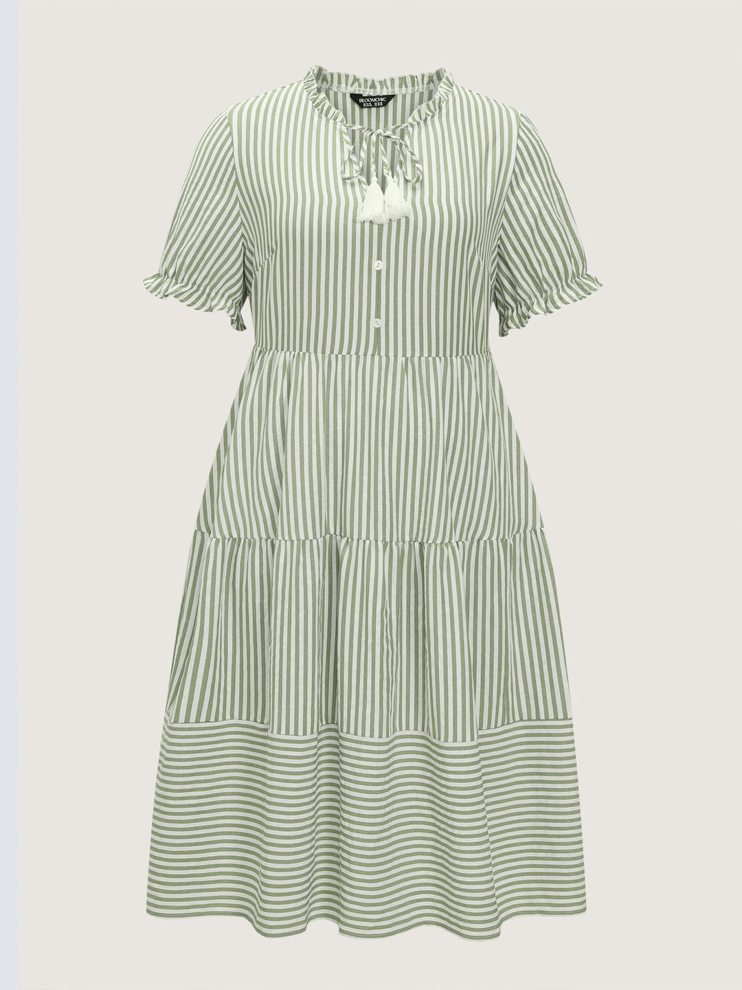 Striped Print Drawstring Tiered Maxi Dress