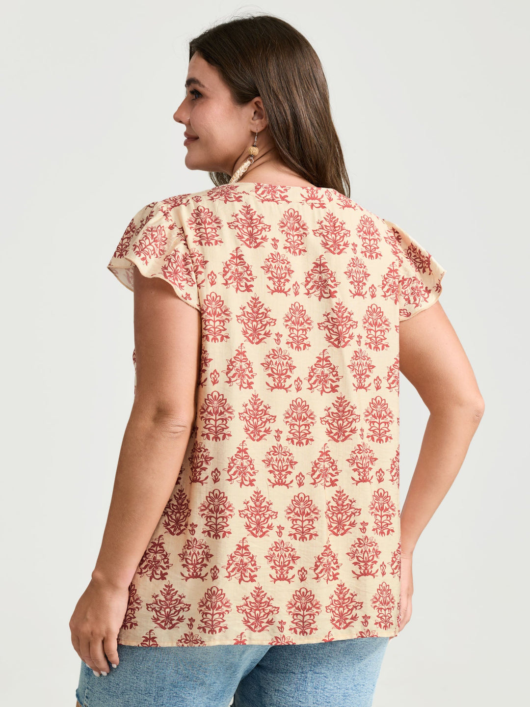 Boho Geometric Print Flutter Sleeve Blouse