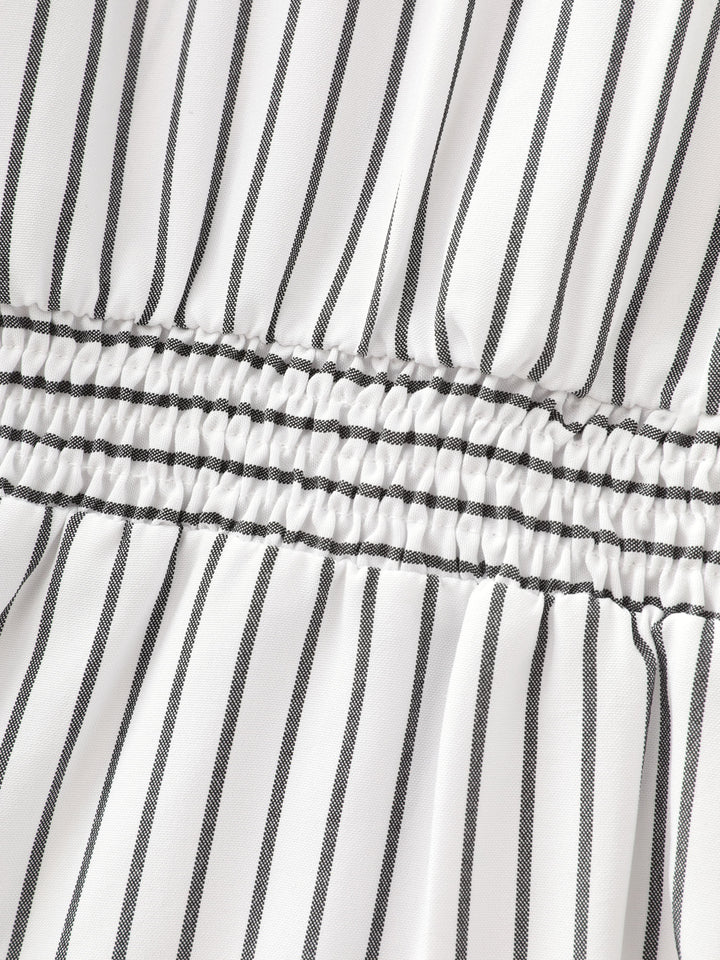 Striped Print Cinched-Waist Button-Down Shirt