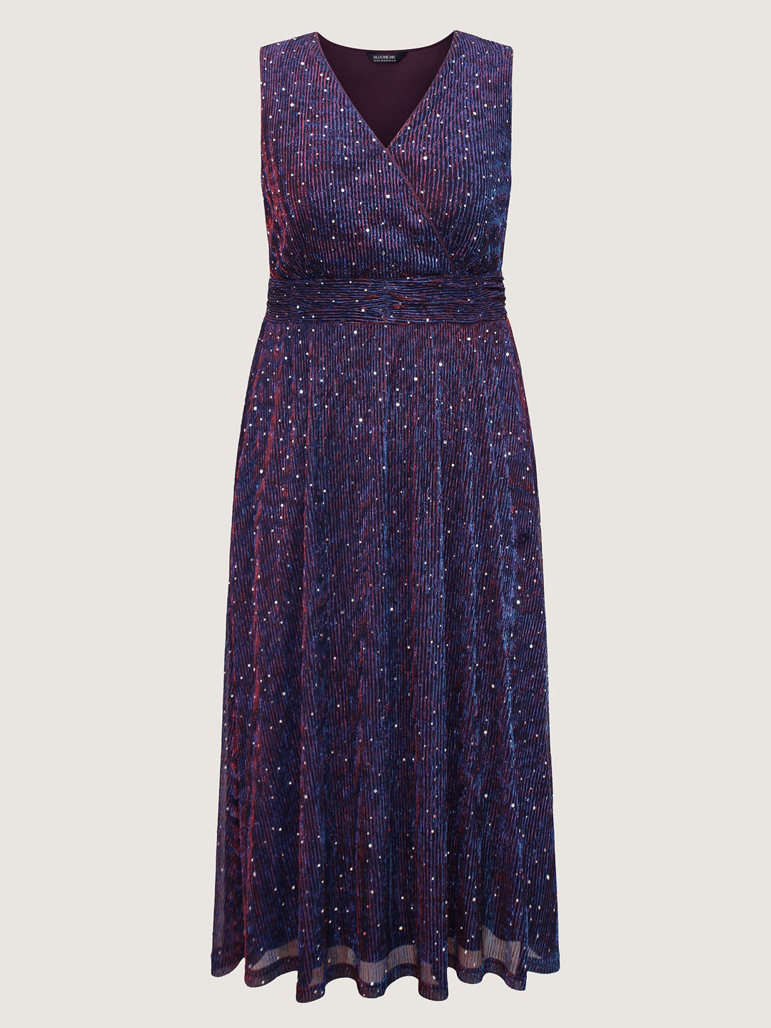 Sequin Surplice Neckline Sleeveless Midi Dress