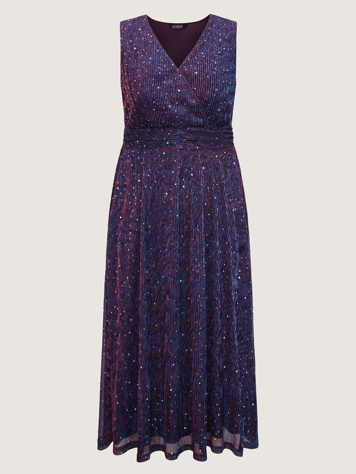 Sequin Surplice Neckline Sleeveless Midi Dress