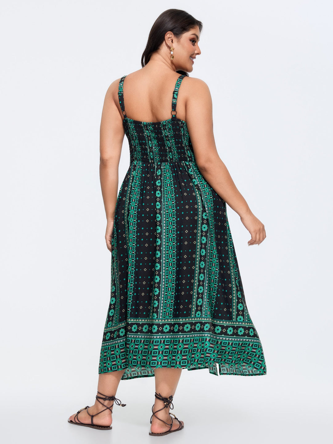Boho Print Color Contrast Cami Maxi Dress