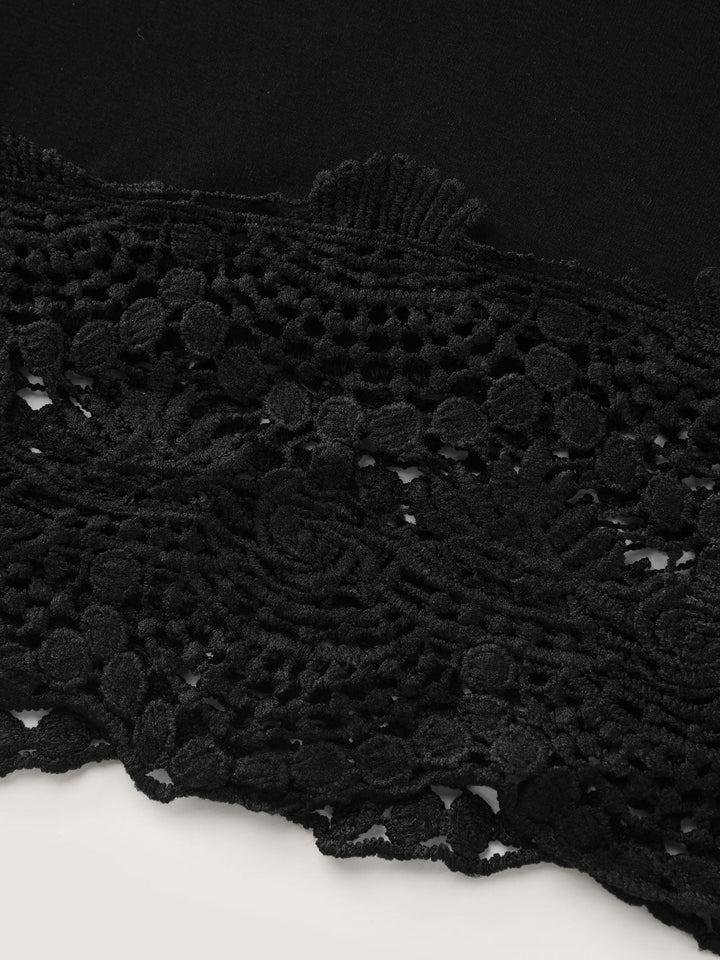 Lace Trim Flared Sleeve Ruched-Front Knit Top