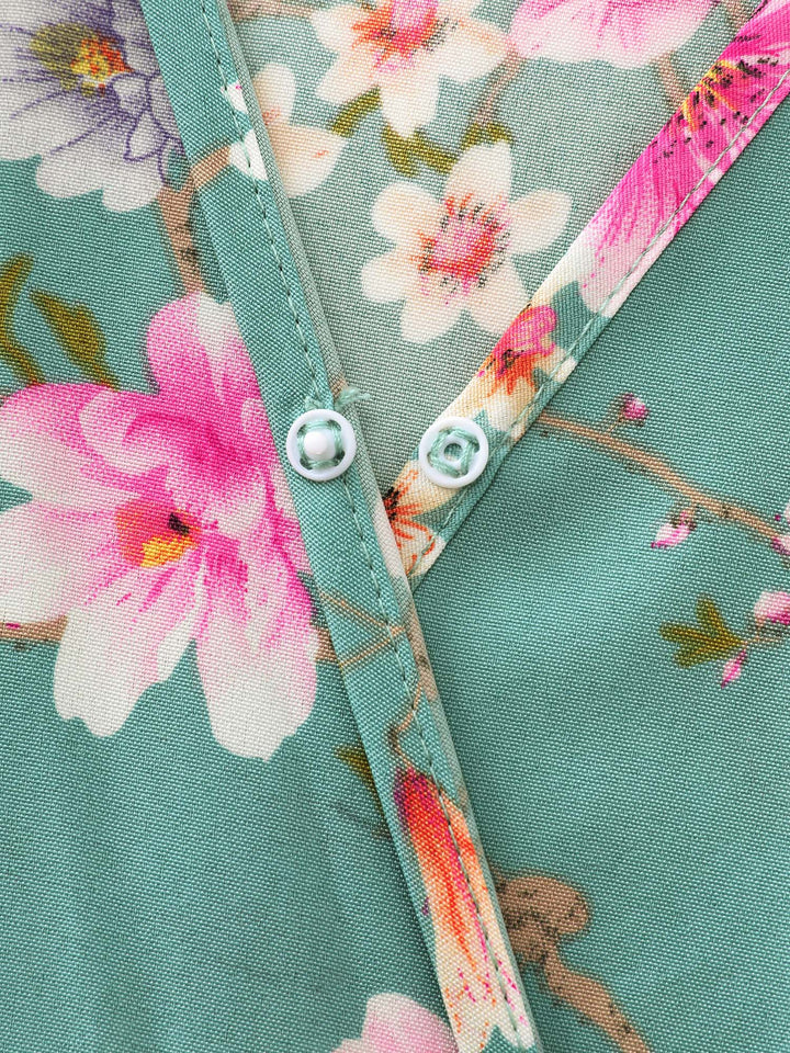 Playful Floral Print Flutter Sleeve Maxi Dress