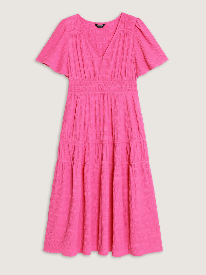 Textured Cinched-Waist Maxi Dress