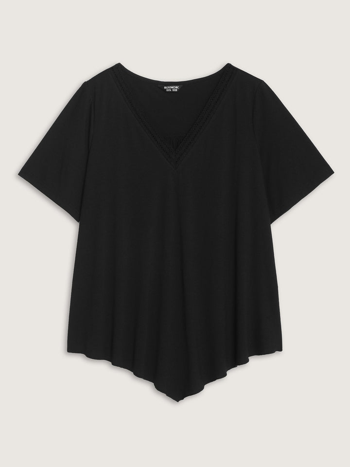 Supersoft Stretchy Draped Lace Trim Plain T-Shirt