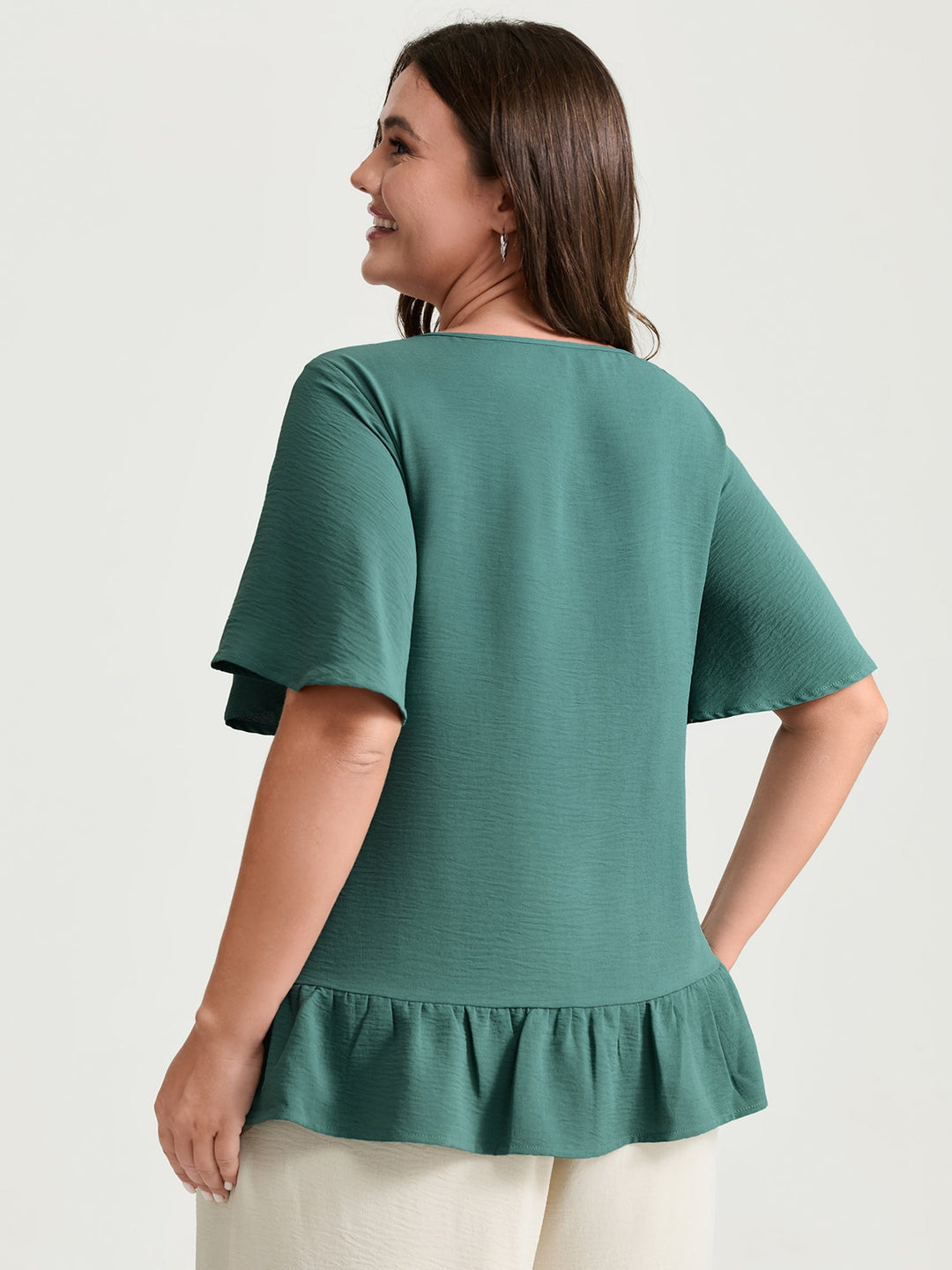 Floral Lace Trim Ruffled Hem Blouse