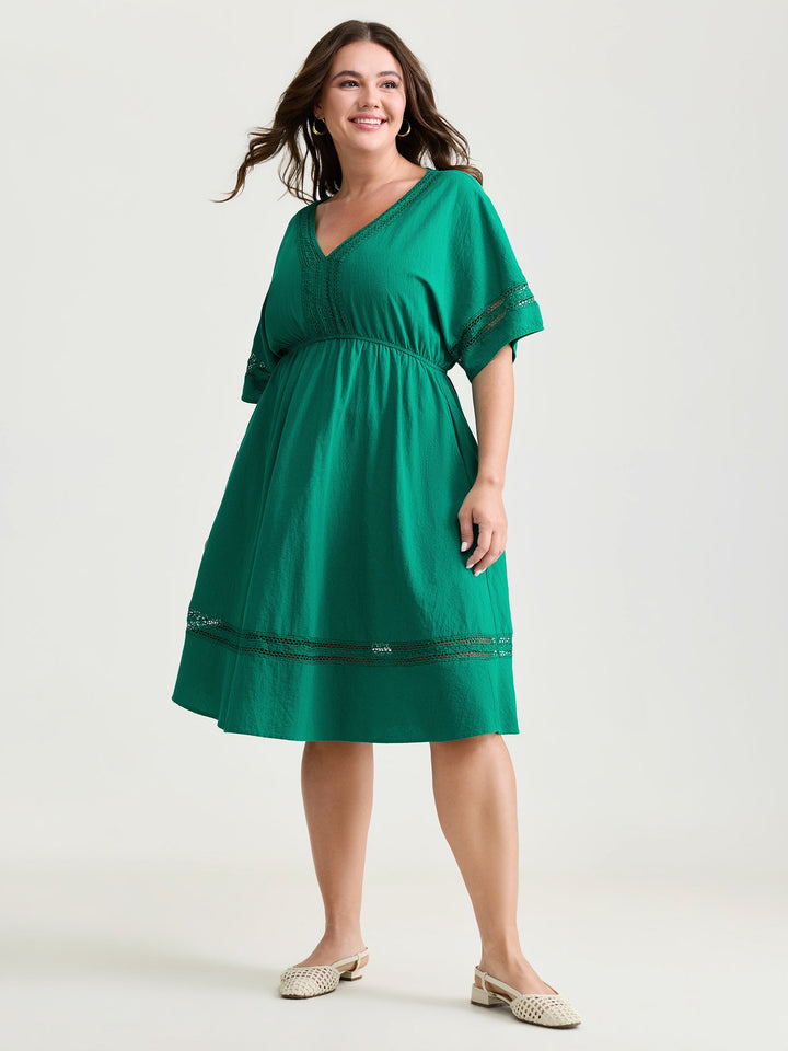 Pure Cotton Lace Trim V-Neck Mini Dress