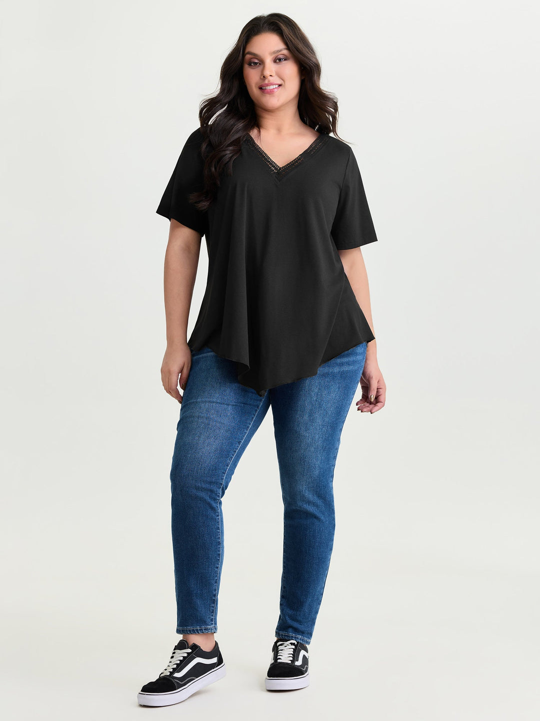 Supersoft Stretchy Draped Lace Trim Plain T-Shirt