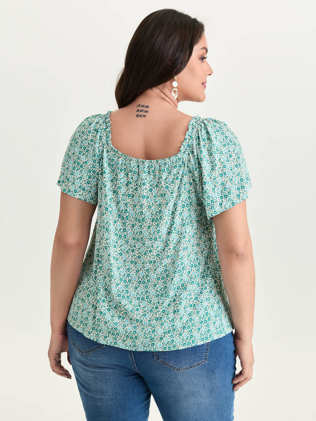 Floral Print Square Neckline Blouse